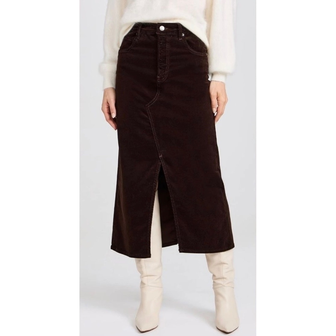 Frame The Corduroy Midaxi Skirt 31 Espresso Brown Front Slit Minimalist Preppy